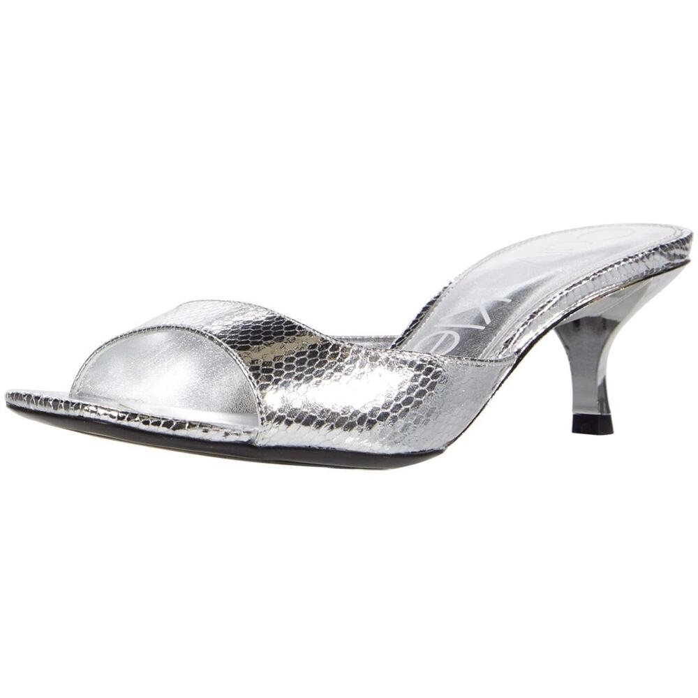 Calvin Klein Silver Glitter Kitten Heel Slide Sandals 5M NIB Glam Party Y2K - Picture 4 of 9